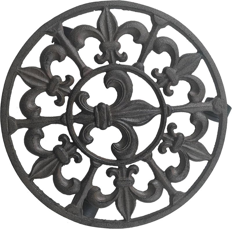 Comfy Hour Rustic Style Collection Cast Iron Spike Garden Plant Trolley Flowerpot Holder,11" with Heavy Duty Super Strong Industrial Strength Iron Wheels - Image 2